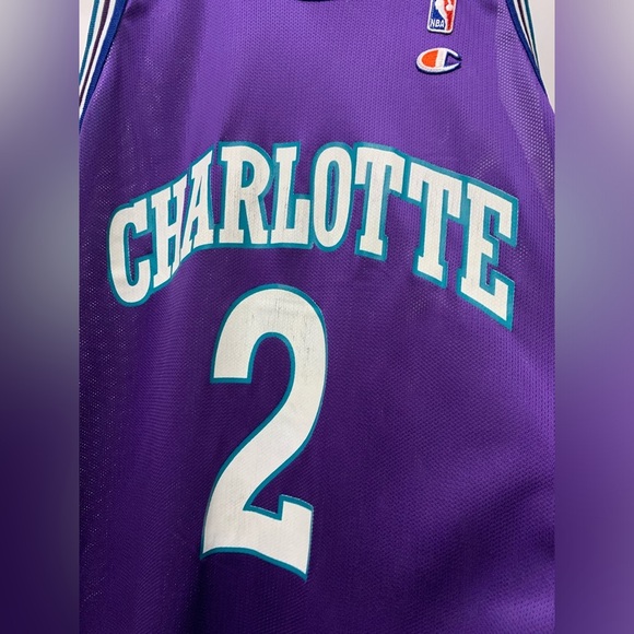 Vintage Champion Charlotte Hornets 2 L Larry Johnson NBA Basketball Jersey 44 - Picture 4 of 11